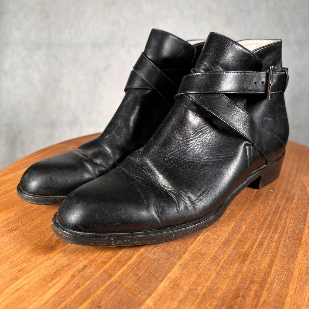 Bally Jodhpur Ankle Boots Women 9 Black Good Leather Buckle Strap Made in Italy